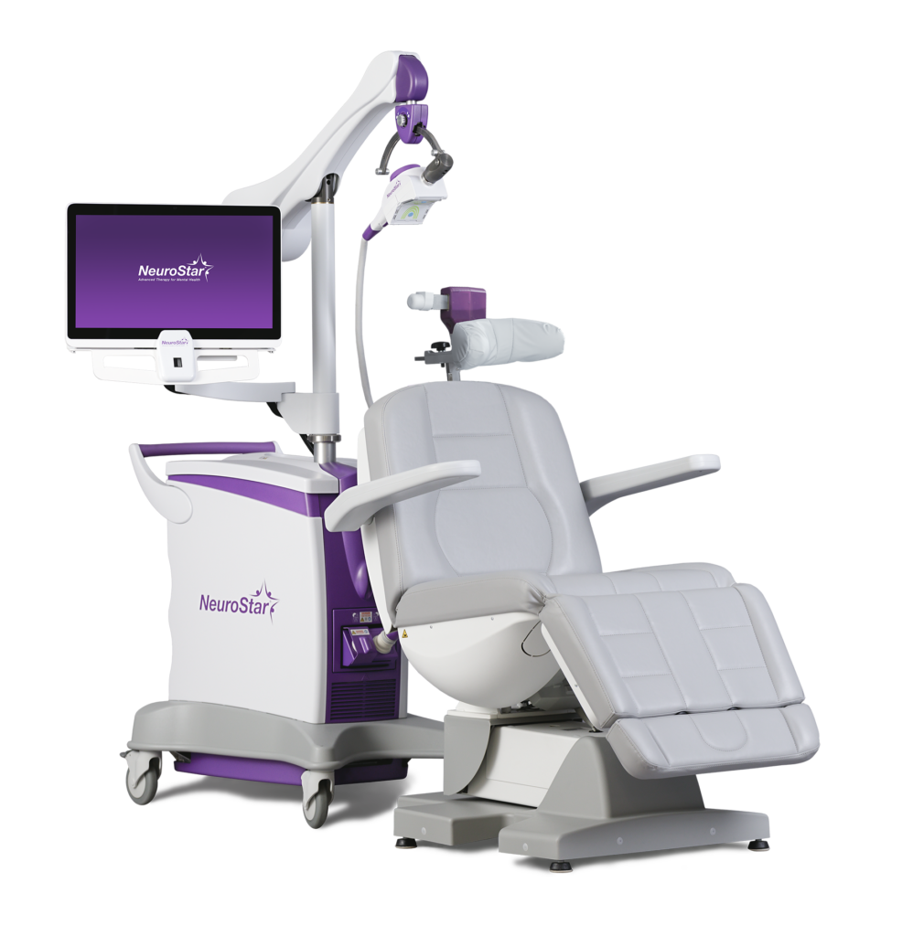 A NeuroStar Advanced Therapy TMS medical device and treatment chair isolated
