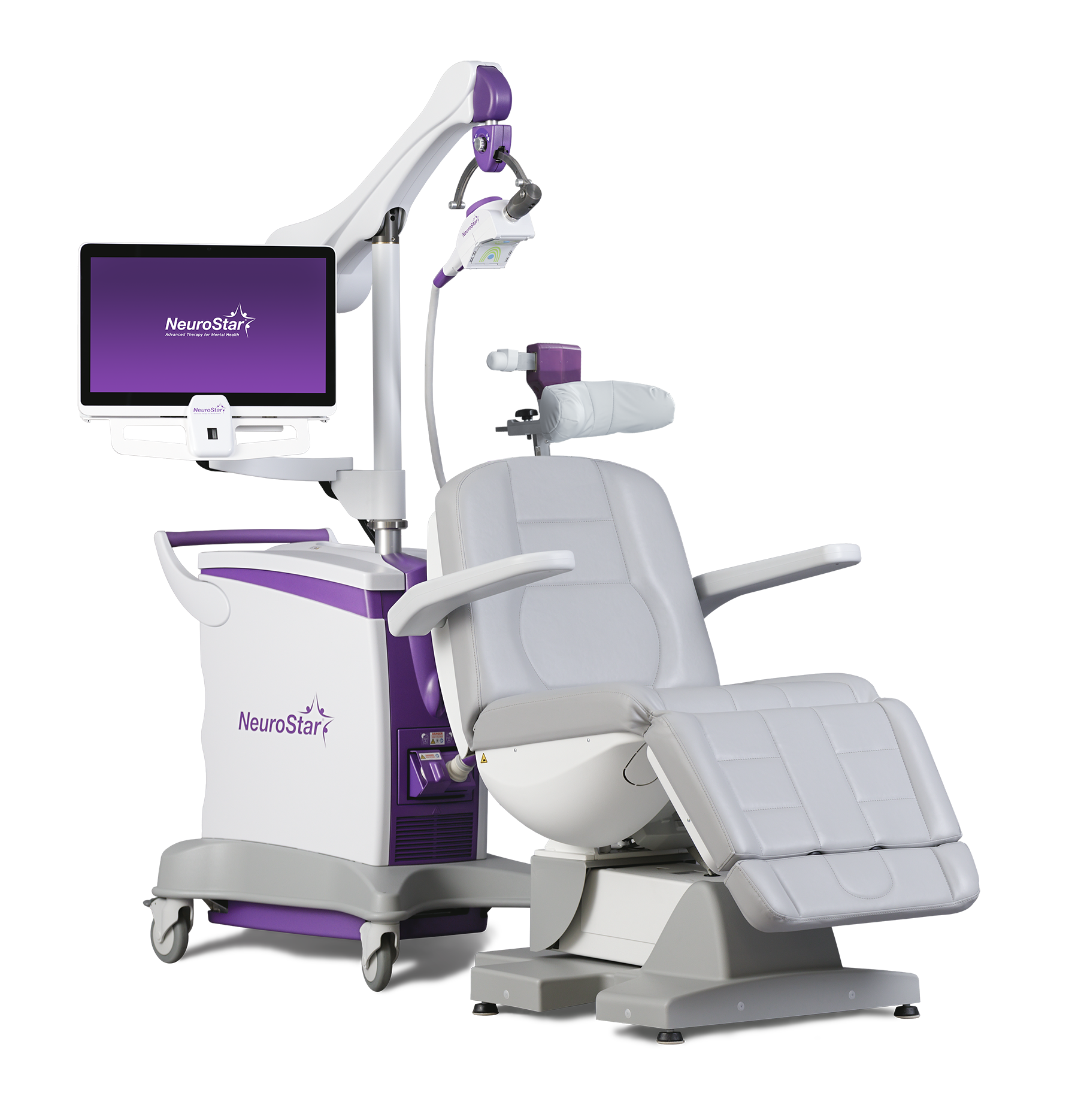 A NeuroStar Advanced Therapy TMS medical device and treatment chair isolated